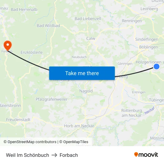 Weil Im Schönbuch to Forbach map