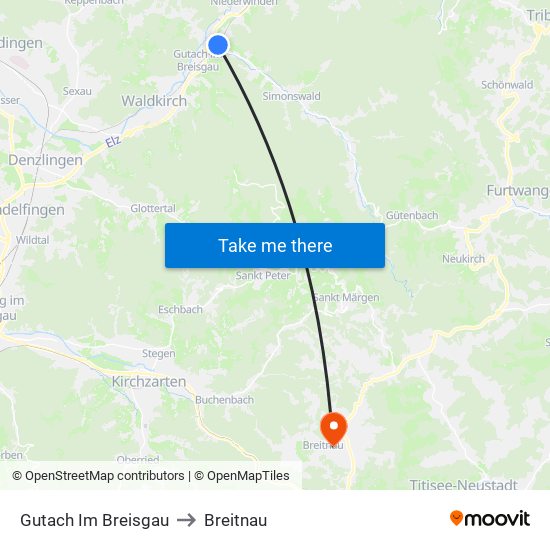 Gutach Im Breisgau to Breitnau map