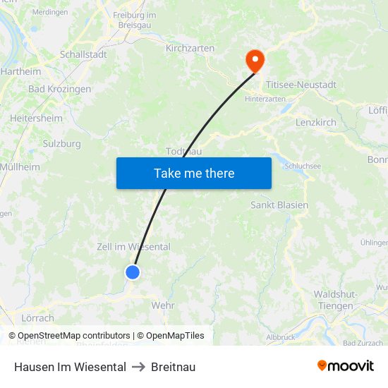 Hausen Im Wiesental to Breitnau map