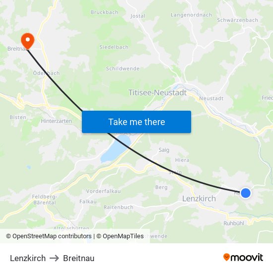 Lenzkirch to Breitnau map