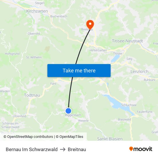 Bernau Im Schwarzwald to Breitnau map