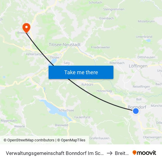 Verwaltungsgemeinschaft Bonndorf Im Schwarzwald to Breitnau map