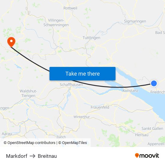 Markdorf to Breitnau map