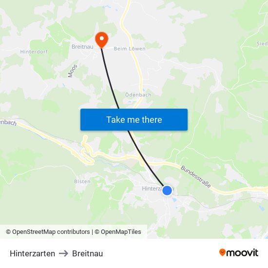 Hinterzarten to Breitnau map