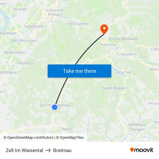 Zell Im Wiesental to Breitnau map