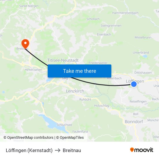 Löffingen (Kernstadt) to Breitnau map