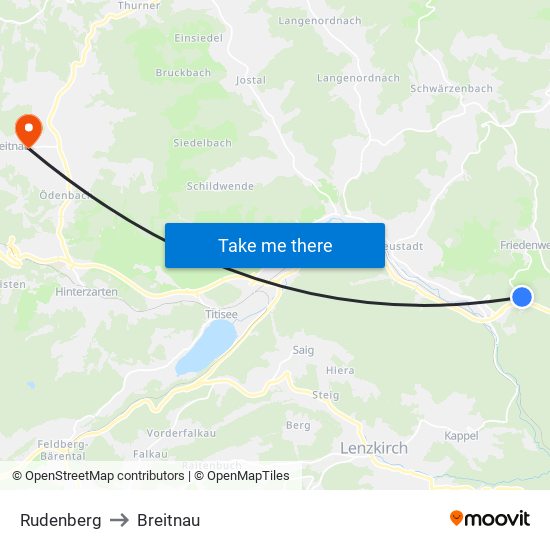 Rudenberg to Breitnau map