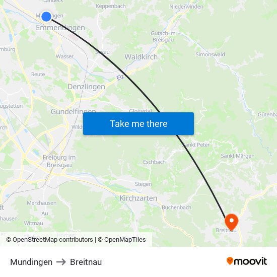 Mundingen to Breitnau map