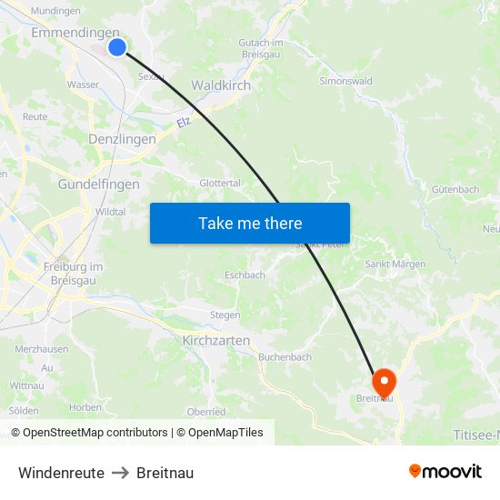 Windenreute to Breitnau map