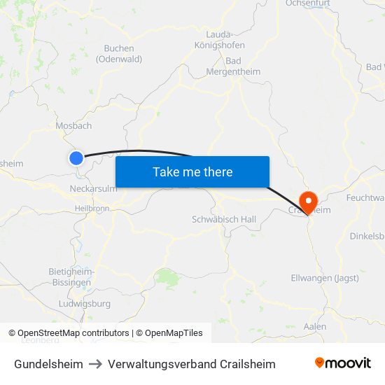 Gundelsheim to Verwaltungsverband Crailsheim map