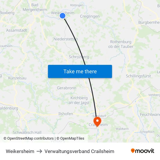 Weikersheim to Verwaltungsverband Crailsheim map