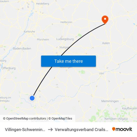 Villingen-Schwenningen to Verwaltungsverband Crailsheim map