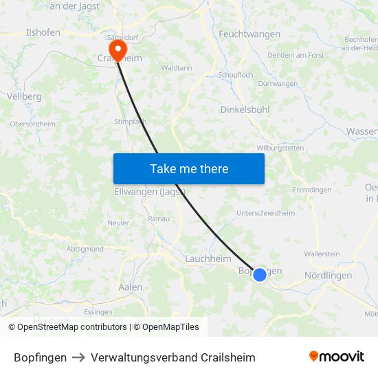 Bopfingen to Verwaltungsverband Crailsheim map