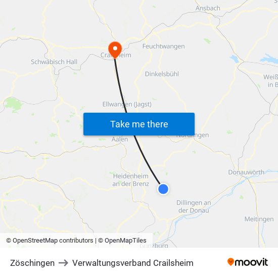 Zöschingen to Verwaltungsverband Crailsheim map