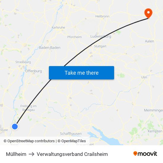 Müllheim to Verwaltungsverband Crailsheim map