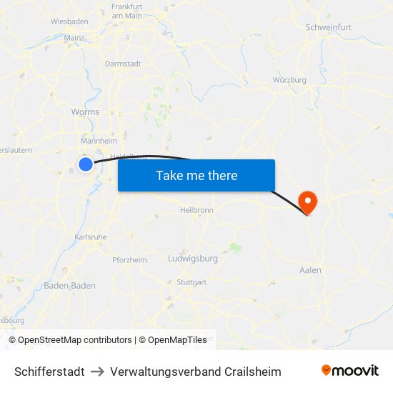 Schifferstadt to Verwaltungsverband Crailsheim map