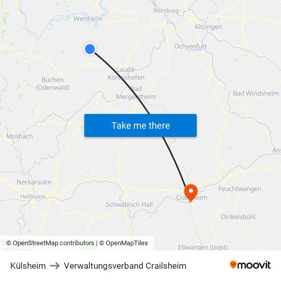 Külsheim to Verwaltungsverband Crailsheim map