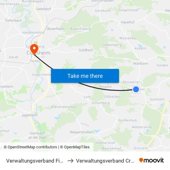 Verwaltungsverband Fichtenau to Verwaltungsverband Crailsheim map