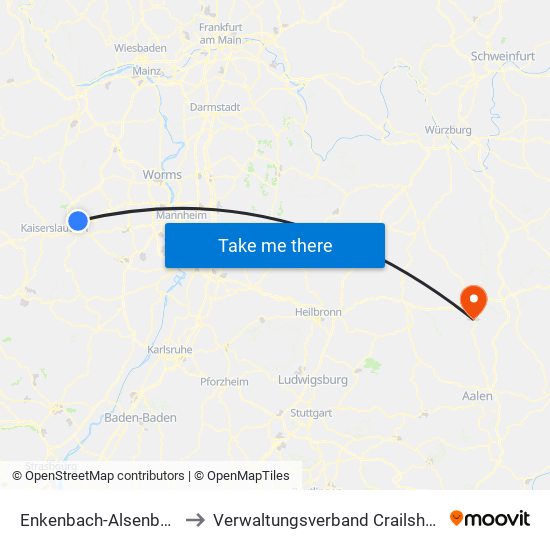 Enkenbach-Alsenborn to Verwaltungsverband Crailsheim map