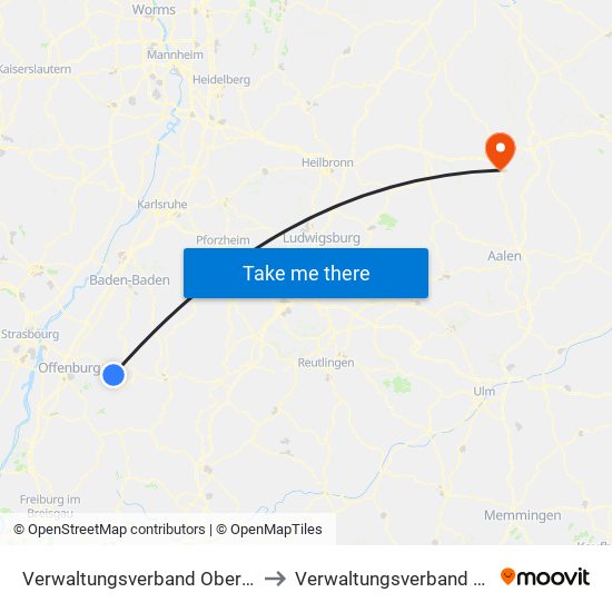 Verwaltungsverband Oberes Renchtal to Verwaltungsverband Crailsheim map