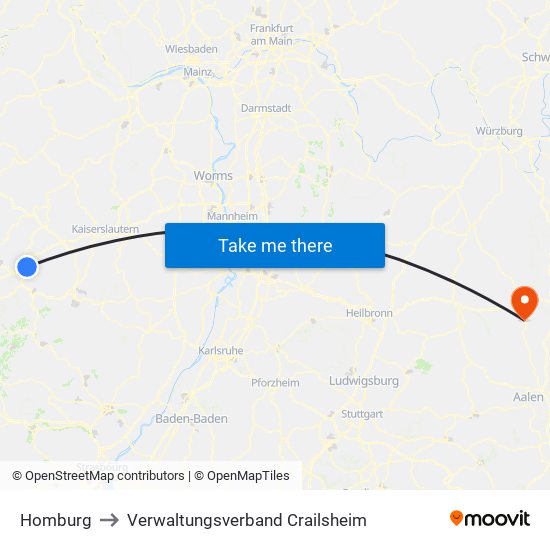 Homburg to Verwaltungsverband Crailsheim map