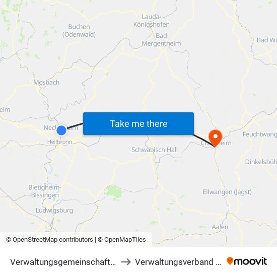 Verwaltungsgemeinschaft Neckarsulm to Verwaltungsverband Crailsheim map