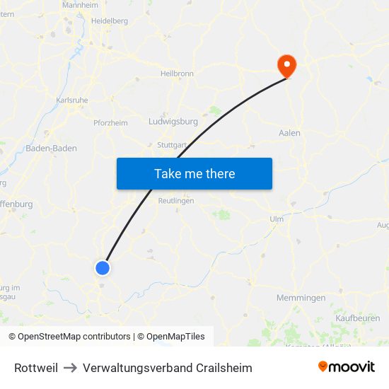 Rottweil to Verwaltungsverband Crailsheim map