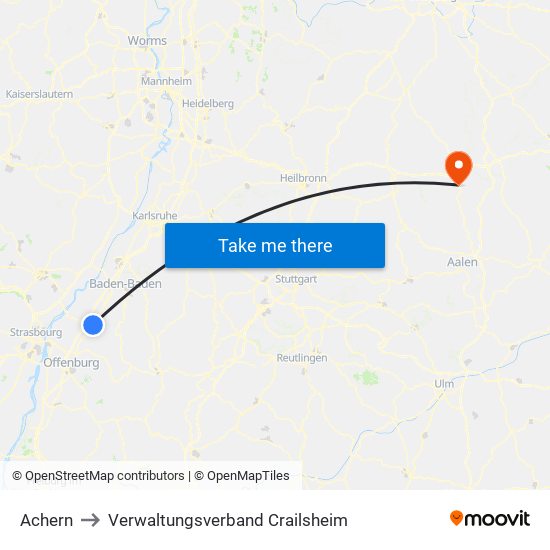 Achern to Verwaltungsverband Crailsheim map