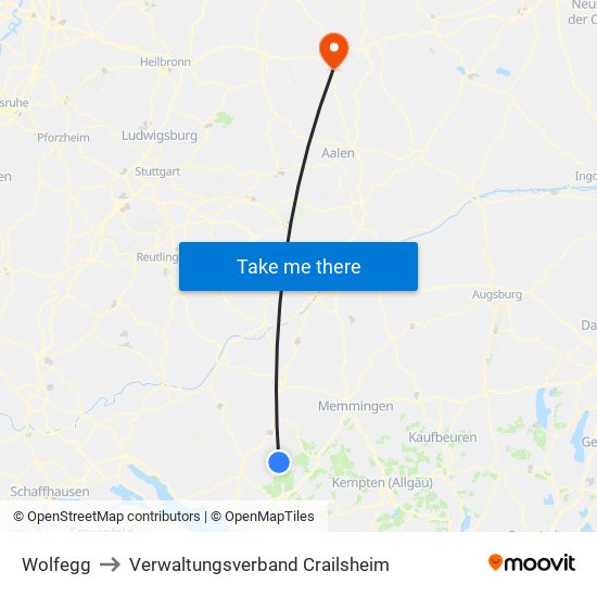 Wolfegg to Verwaltungsverband Crailsheim map