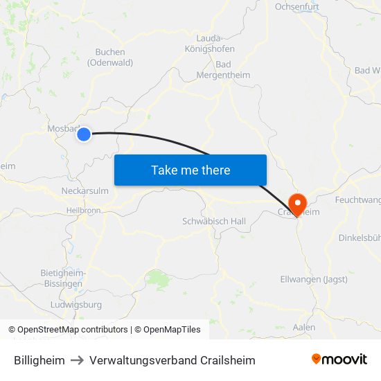 Billigheim to Verwaltungsverband Crailsheim map