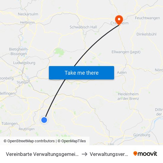 Vereinbarte Verwaltungsgemeinschaft Der Stadt Neuffen to Verwaltungsverband Crailsheim map