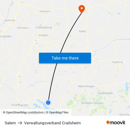 Salem to Verwaltungsverband Crailsheim map