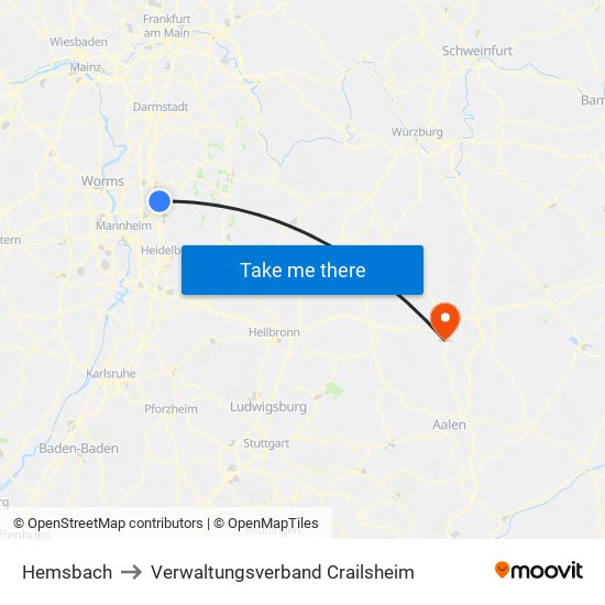 Hemsbach to Verwaltungsverband Crailsheim map