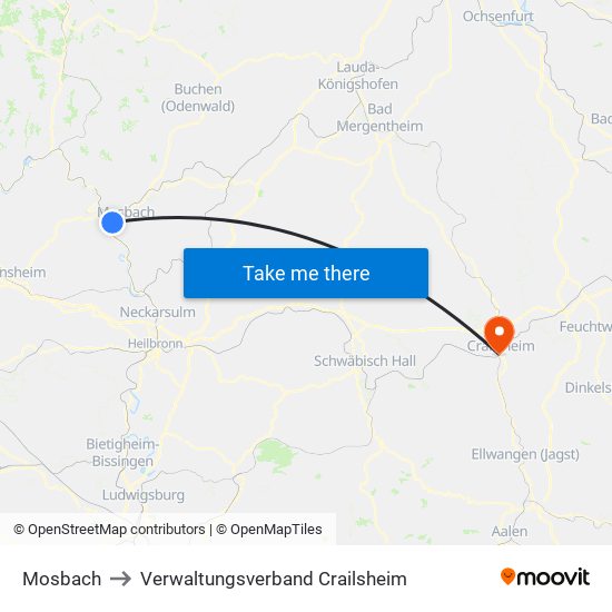 Mosbach to Verwaltungsverband Crailsheim map