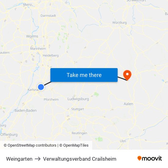 Weingarten to Verwaltungsverband Crailsheim map