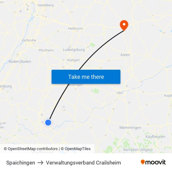 Spaichingen to Verwaltungsverband Crailsheim map