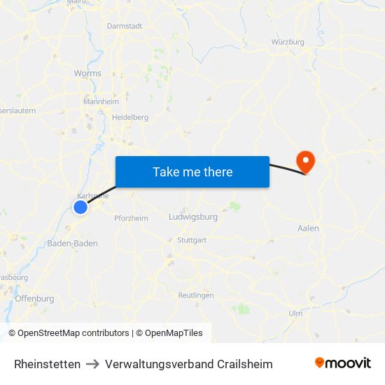 Rheinstetten to Verwaltungsverband Crailsheim map