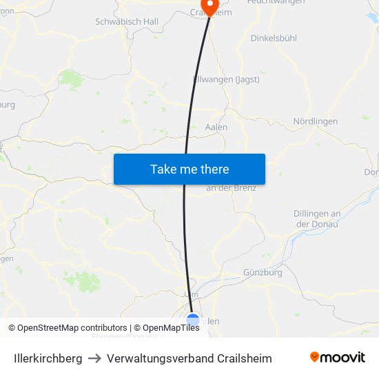 Illerkirchberg to Verwaltungsverband Crailsheim map