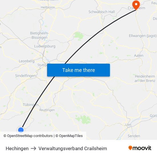 Hechingen to Verwaltungsverband Crailsheim map