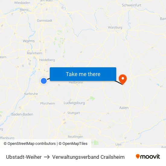Ubstadt-Weiher to Verwaltungsverband Crailsheim map