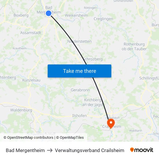 Bad Mergentheim to Verwaltungsverband Crailsheim map