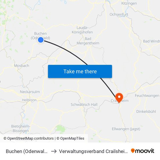 Buchen (Odenwald) to Verwaltungsverband Crailsheim map