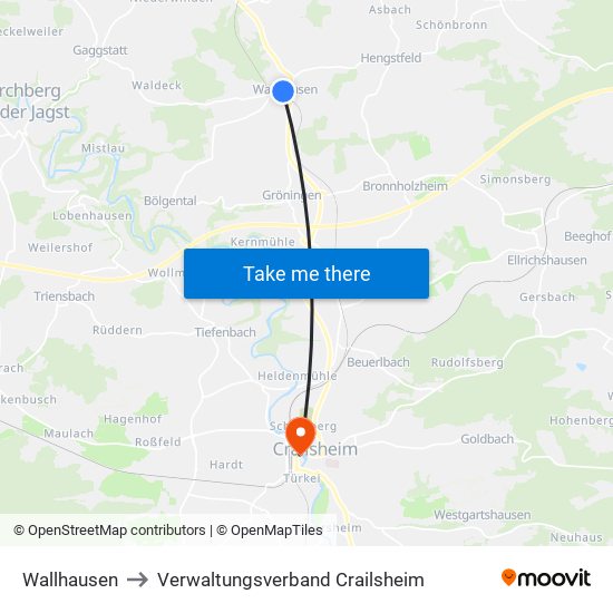 Wallhausen to Verwaltungsverband Crailsheim map