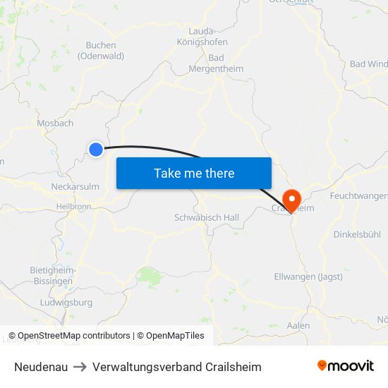 Neudenau to Verwaltungsverband Crailsheim map