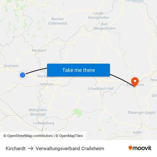 Kirchardt to Verwaltungsverband Crailsheim map