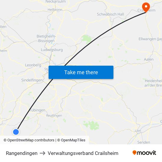 Rangendingen to Verwaltungsverband Crailsheim map