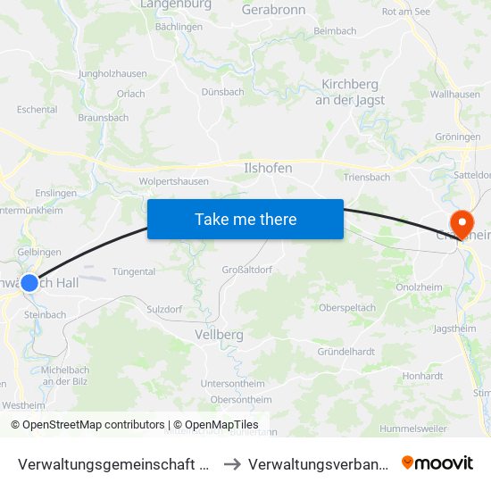 Verwaltungsgemeinschaft Schwäbisch Hall to Verwaltungsverband Crailsheim map