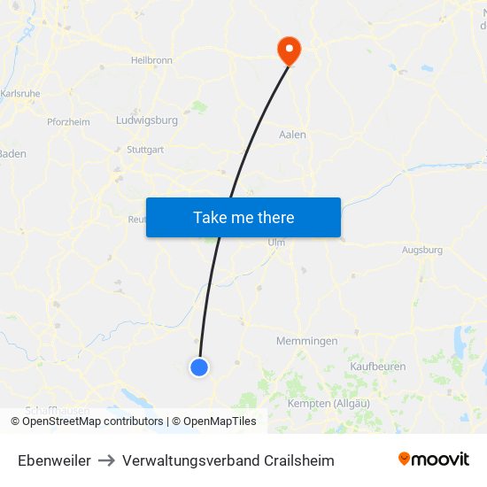 Ebenweiler to Verwaltungsverband Crailsheim map