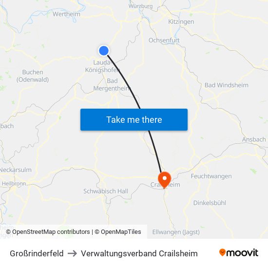 Großrinderfeld to Verwaltungsverband Crailsheim map