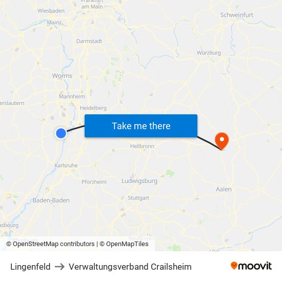 Lingenfeld to Verwaltungsverband Crailsheim map